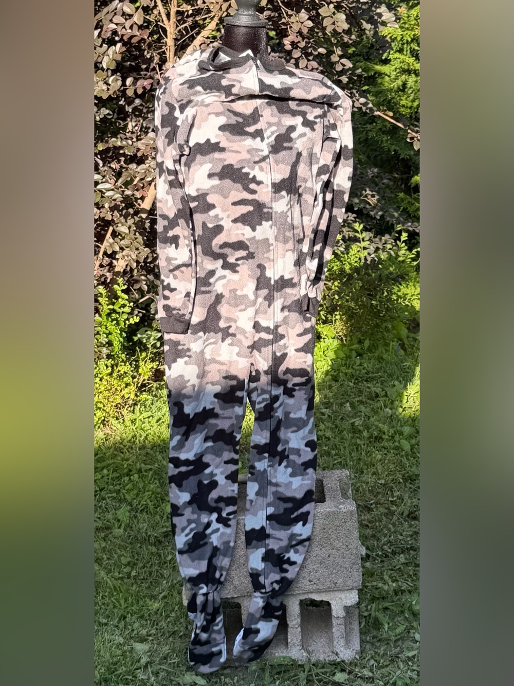 Faded Glory Gray, Black & Taupe Camo One-Piece Pajamas